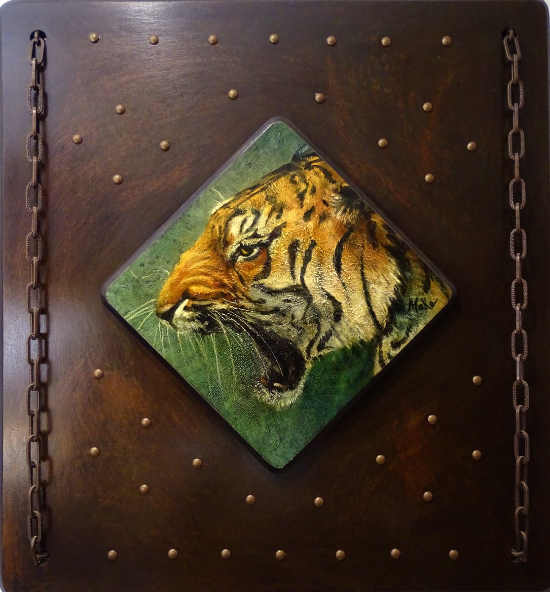 Expressive Animal Oil Painting By Isabel Mahe, 26 X 28, The Last Tiger, Original Artwork