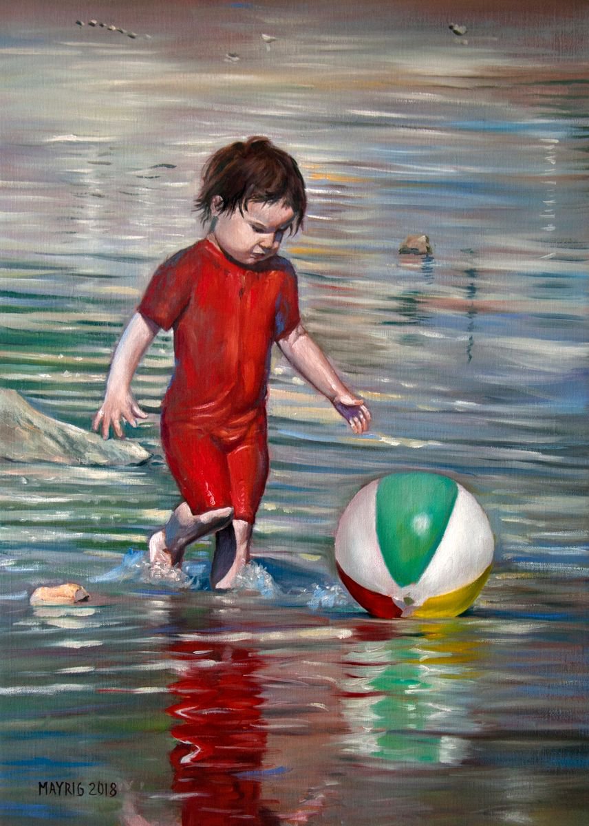 Child With Beach Ball By Mayrig Simonjan, 20 X 28, Artwork For Sale On Artfinder