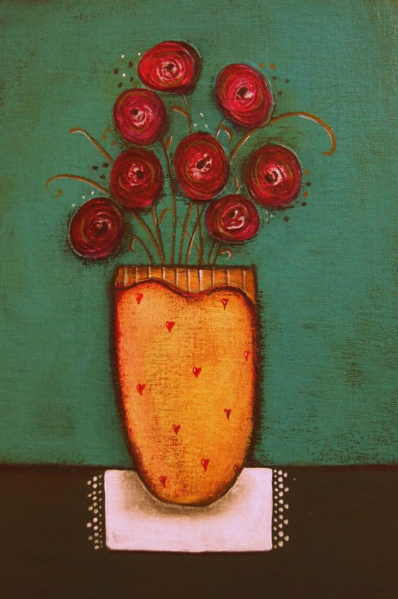 Poppies in a Heart Vase..