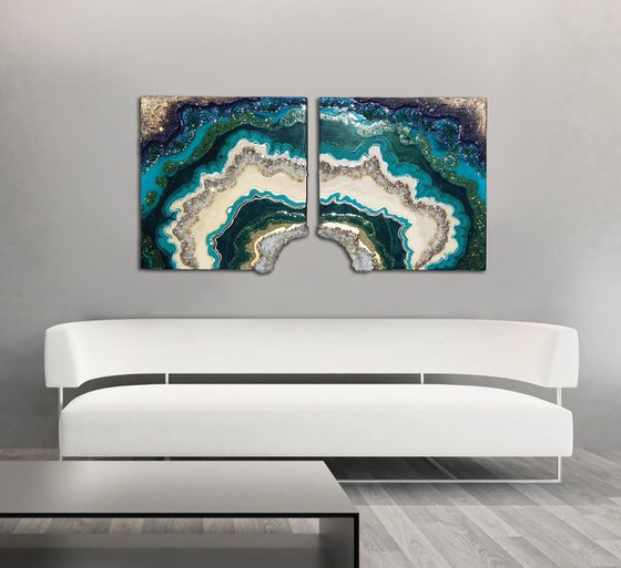 Malachite. 118 x 60 cm  Diptych Geode Art, wall art, Resin art, Resin painting, Modern art