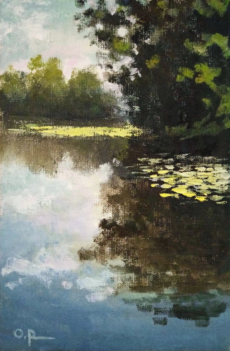 Impressionistic Landscape Oil Painting By Oleh Rak, 8 X 12", On The Cozy Bank, Original Artwork