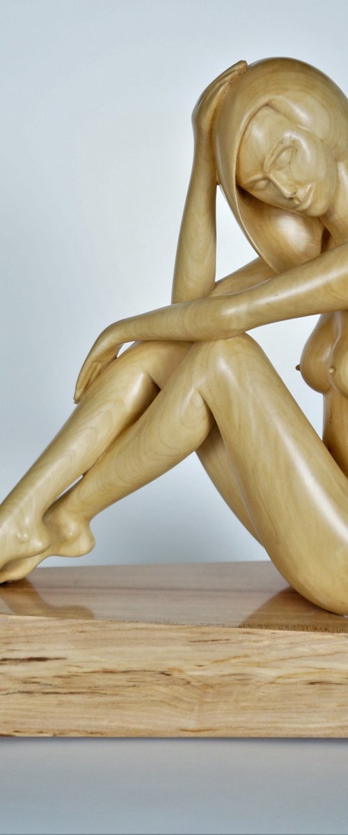 Nude Woman Wood Sculpture ALLURING by Jakob Wainshtein