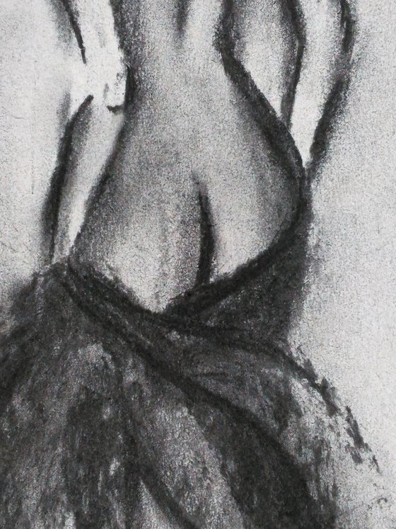 Female Nude Painting Figurative Original Art Woman Standing Nude Drawing Back View Bedroom Bathroom Charcoal Wall Art 12 by 17 inches