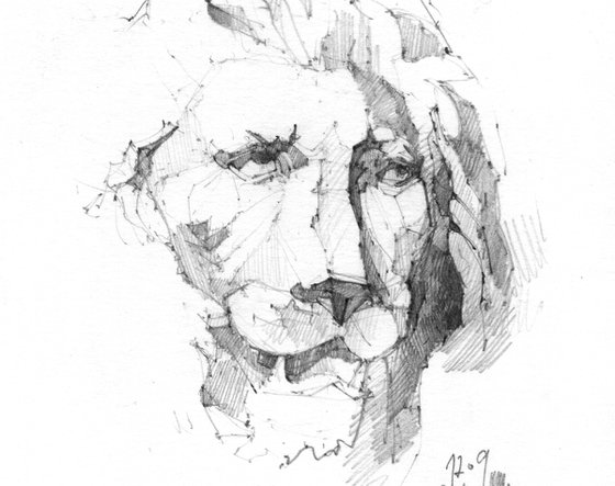 "Architectural sketch" original pencil drawing - lion architectural detail