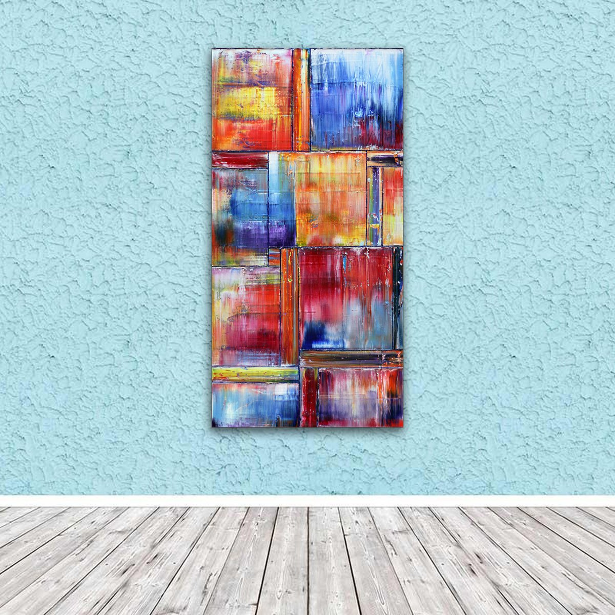 Geometric Abstract Oil Painting By Preston M. Smith (Pms), 24 X 48", "Elevation", Original Artwork