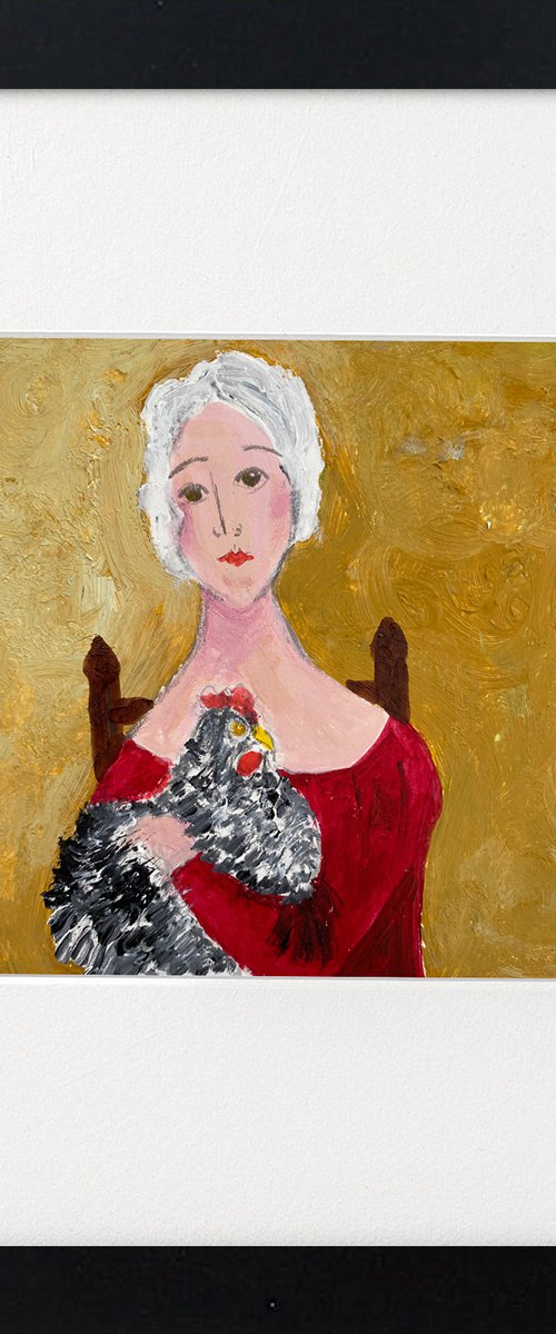 Woman Maran chicken framed by Teresa Tanner