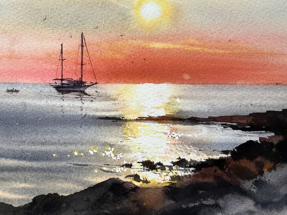 Sunset on the sea Yacht