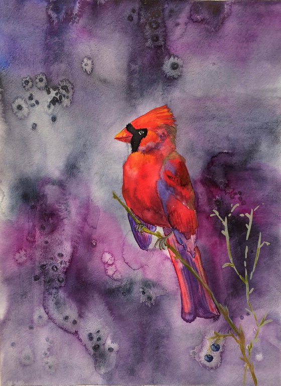 Bird watercolor painting - Red Cardinal wall art - Christmas gift for bird lover