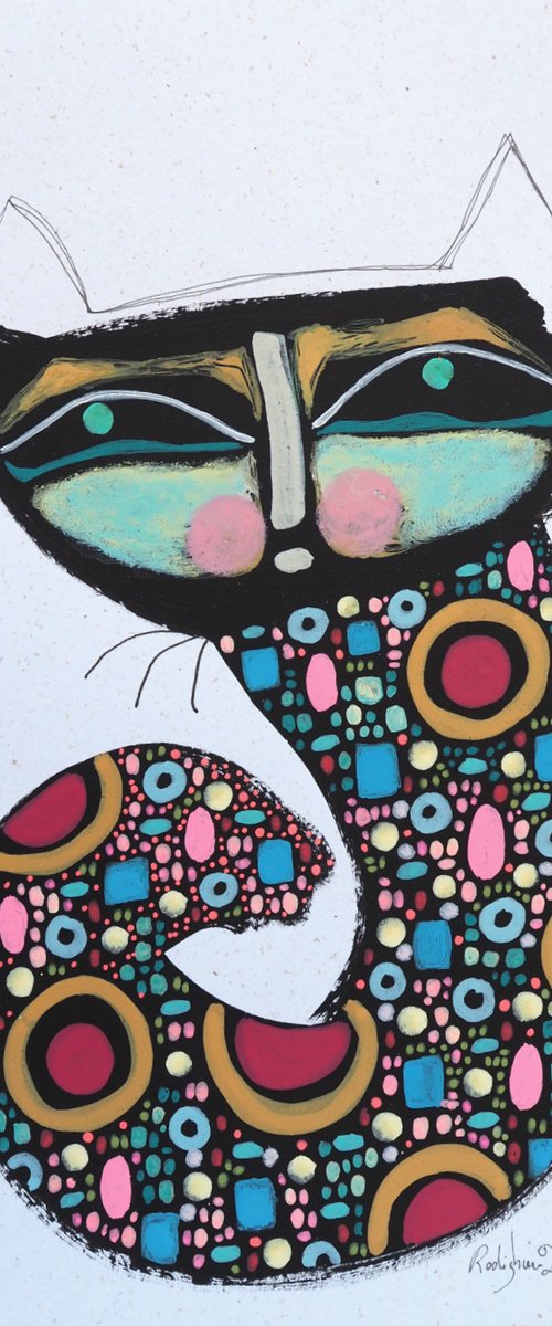 Squiggle Cat #1 figurative abstraction by Sara Rodighiero