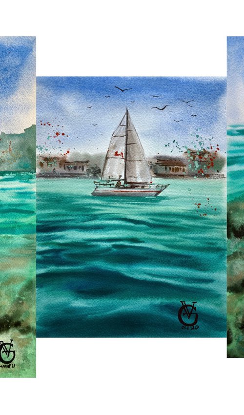 EMERALD GREEN SEA - triptych by Valeria Golovenkina