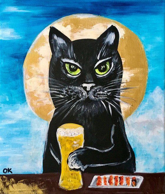 Evening Cat. Beer time. Lucky cat brings positive emotions in your life.