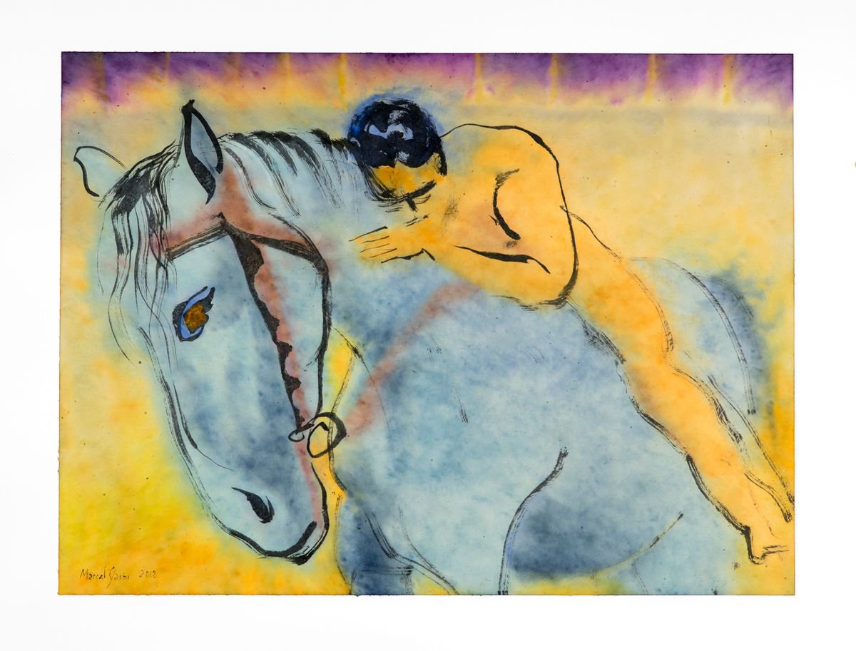 Blue horse rider by Marcel Garbi