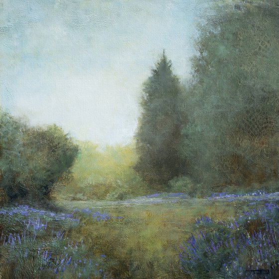 Lavender Morning 210624, flower field impressionist landscape oil painting