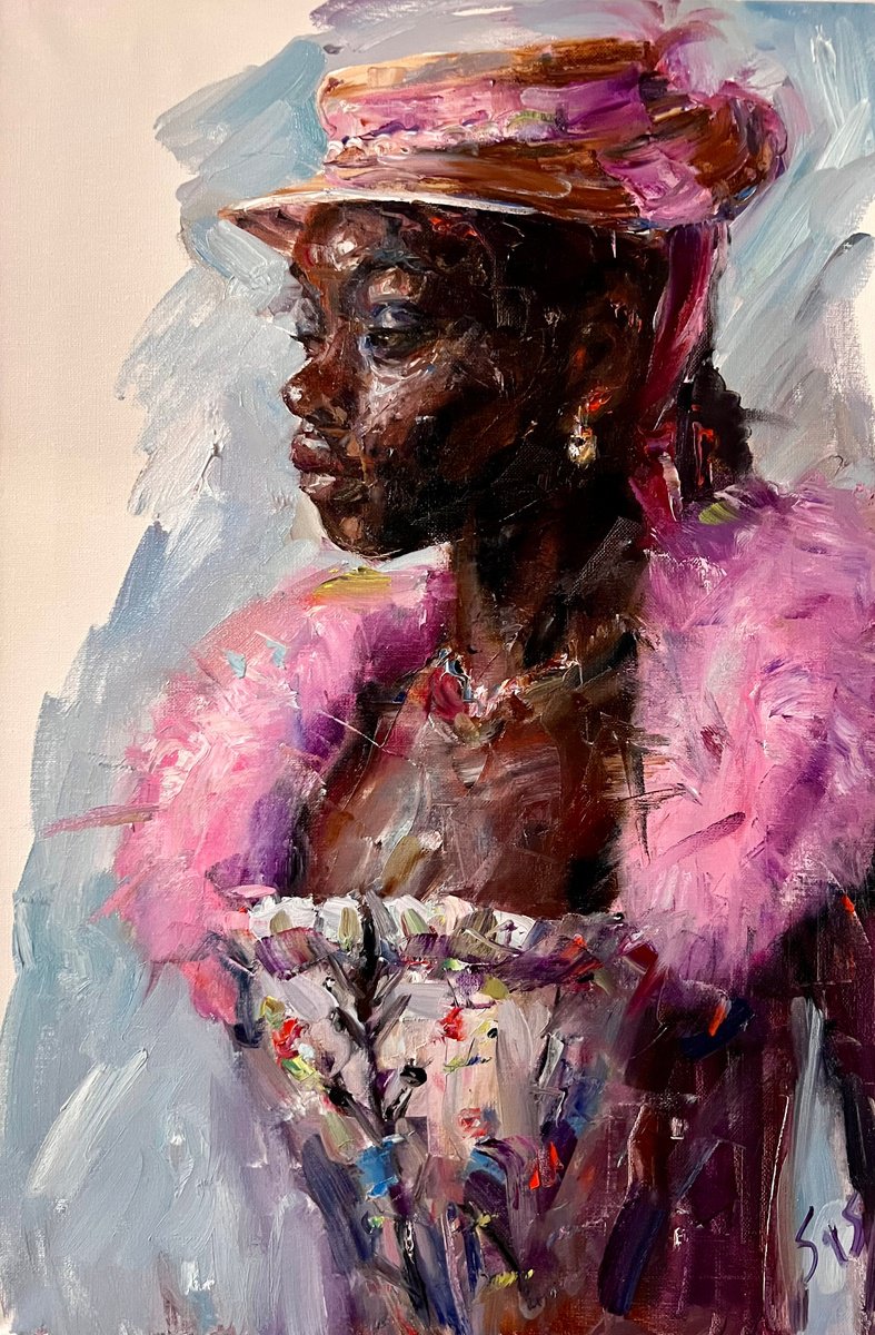 Expressive Portrait Oil Painting By Liubou Sas, 16 X 24", Lady In Pink, Original Artwork