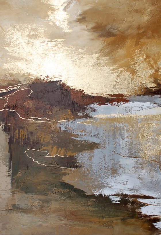 "Highland" Abstract brown beige gold art