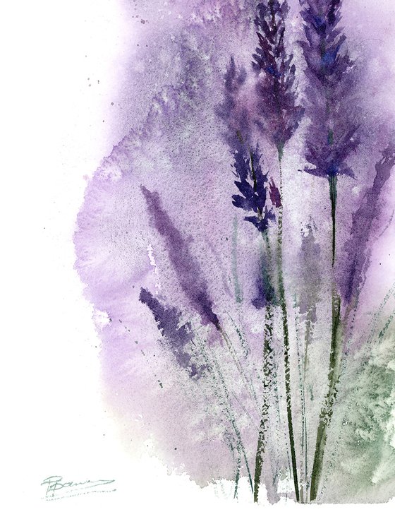 Lavender with bee  (2 of 2) - Original Watercolor Painting
