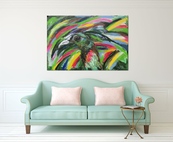 TROPICS. BIRD -  animal art, large size, original oil painting, interior art