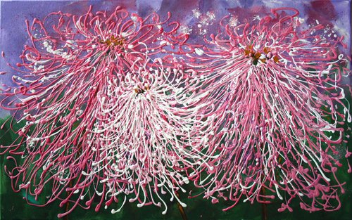 Summer Labyrinth of Chrysanthemums / Original Painting by Salana Art Gallery