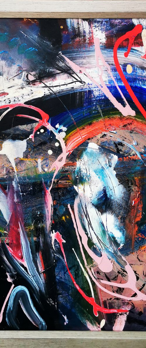 Framed large abstract beautiful action painting dreams by O Kloska by Kloska Ovidiu