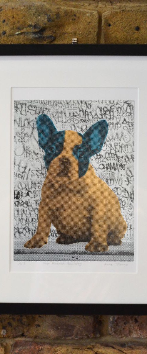 Waiting for the bus - Blue and Brown - Framed by Anne Storno