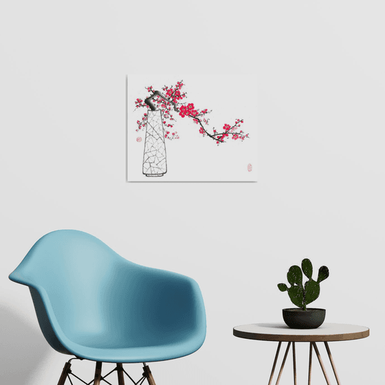 Red plum in a vase