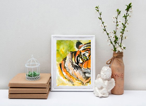 The Tiger's Gaze. Tiger Original Painting Big Cat Portrait Artwork Animal Wall Art