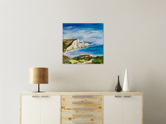 SEVEN SISTERS,   CLIFFS, SUSSEX , ENGLISH LANDSCAPE, OIL PAINTING. OFFICE URBAN WALL ART