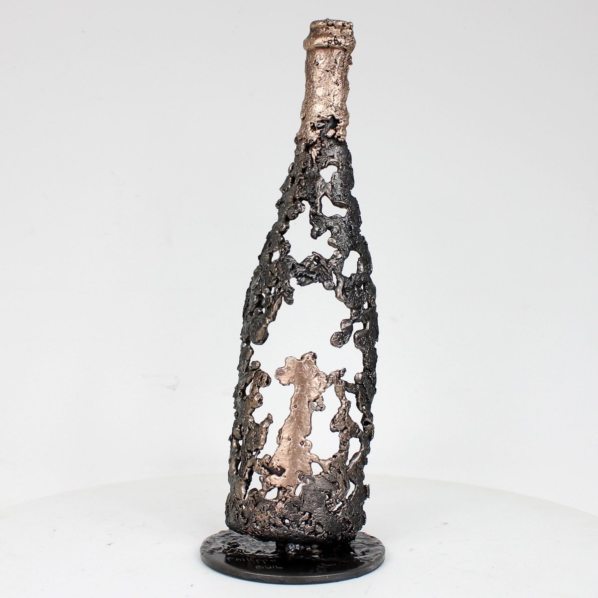 Urban And Pop Still Life Sculpture By Philippe Buil, 4 X 12", Champagne Bottle 56-23, Original Artwork