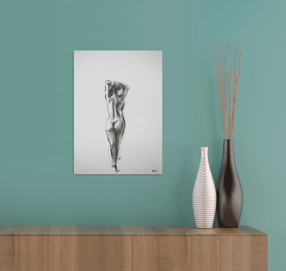 Nude in charcoal. 41. Black and white minimalistic female girl beauty body positive