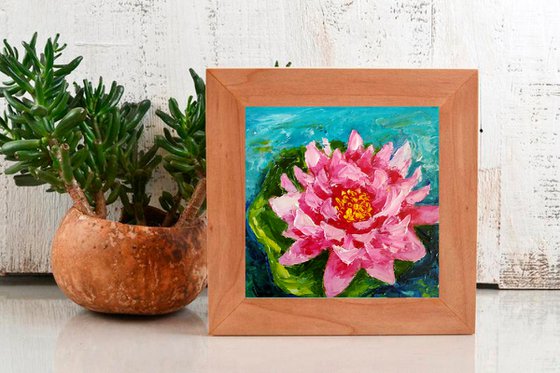 Water Lily Painting Lotus Artwork Pond Monet Flower Wall Art Small Floral Oil Painting