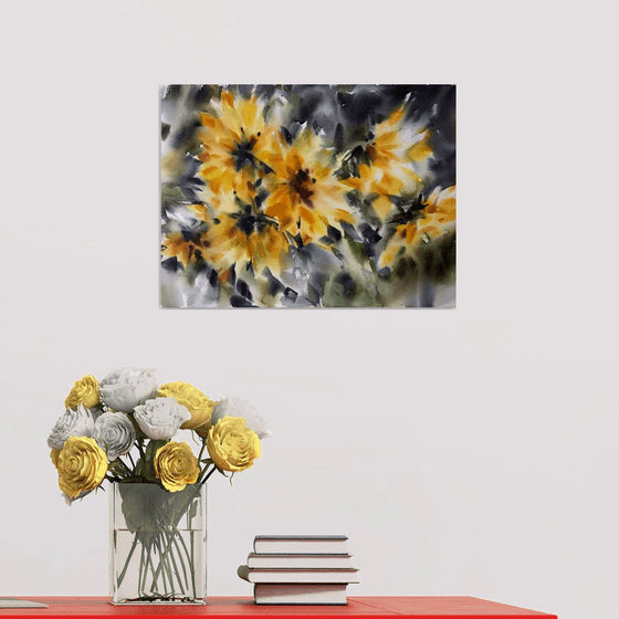 Autumn sunflowers.  one of a kind, original watercolor