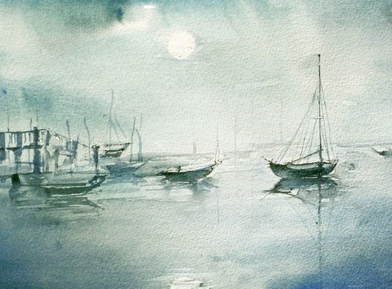 Harbor in Moonlight