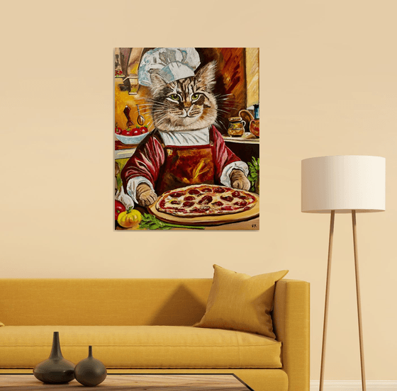 Pizza maker. Cat pizzaiolo