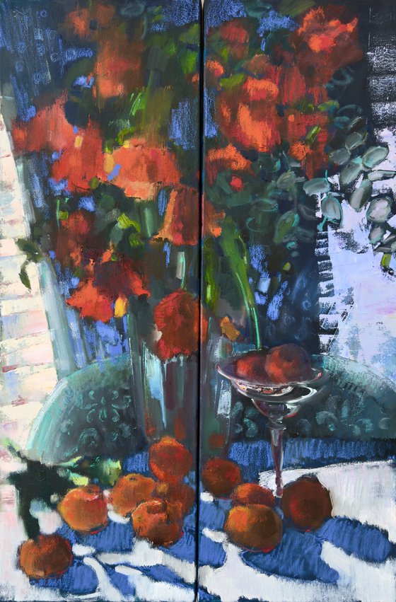 Colourful still life with oranges