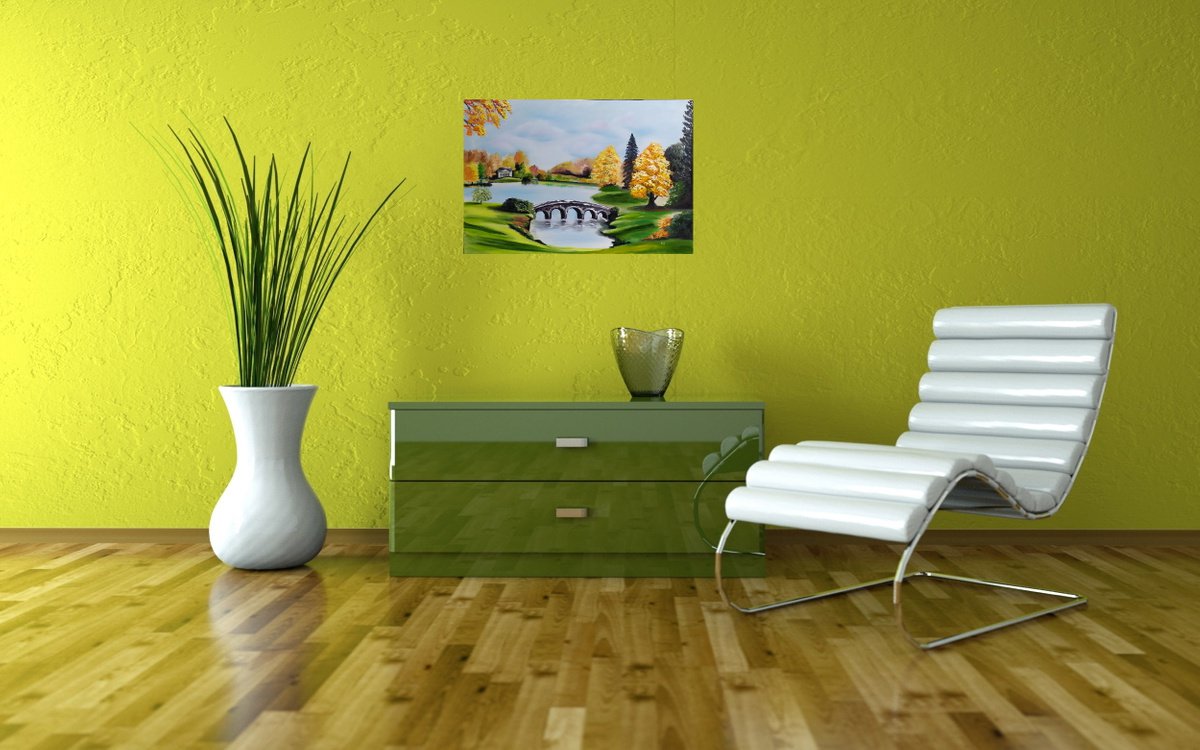 Impressionistic Landscape Oil Painting By Nataliia Plakhotnyk, 28 X 20", Stourhead Gardens, Original Artwork