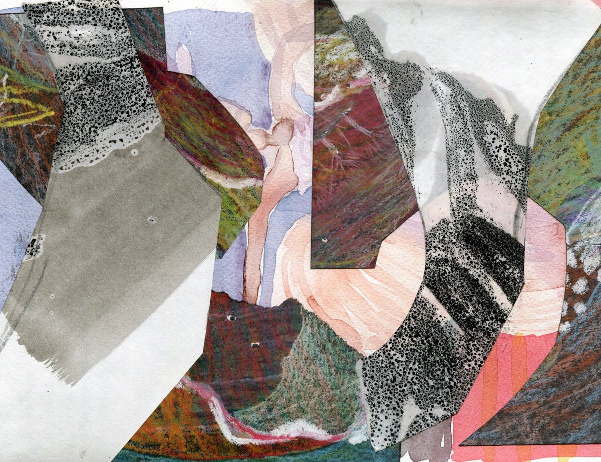 Abstract Collage By Elizabeth Anne Fox, 14 X 10, Skating Pond, Original Artwork