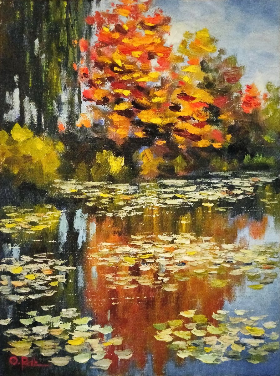 Impressionistic Landscape Oil Painting By Oleh Rak, 12 X 16", Autumn At Giverny, Original Artwork