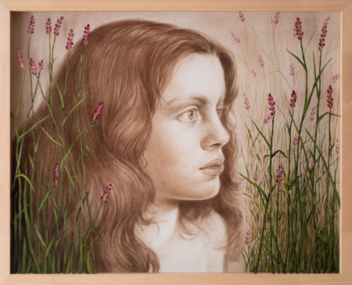 Photorealistic Portrait Drawing By Marina Popkova-Sologub, 20 X 17", Lavender, Original Artwork