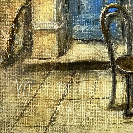 Old Blue Door of a Cozy Café