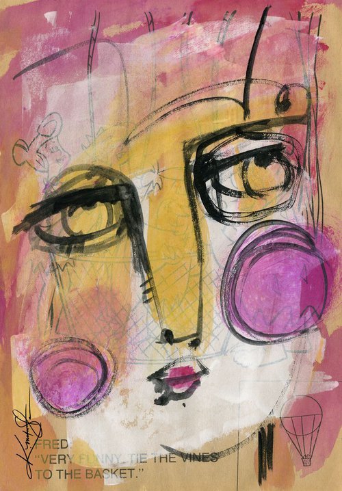 Funky Face 11-912 - Mixed Media Collage Painting by Kathy Morton Stanion by Kathy Morton Stanion