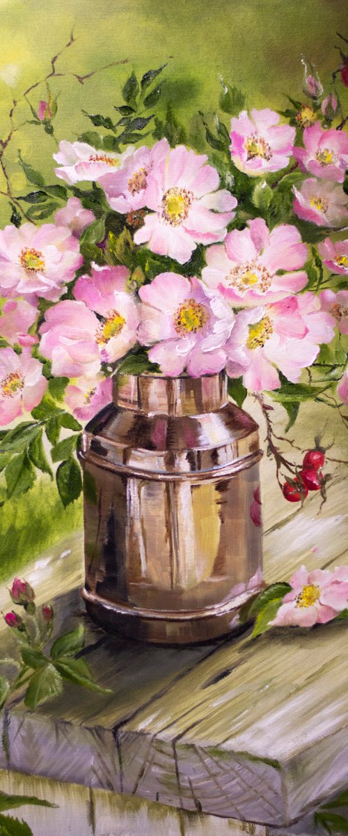 "Wild Roses" or "Flower of the Goddess" oil painting on canvas. by Tetiana Tiplova