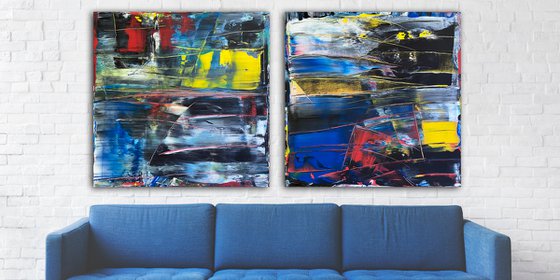 "Cut From The Same Cloth" - Save As A Series - Original Large PMS Abstract Acrylic Painting Diptych on Artist-Stretched Canvas - 72" x 36"