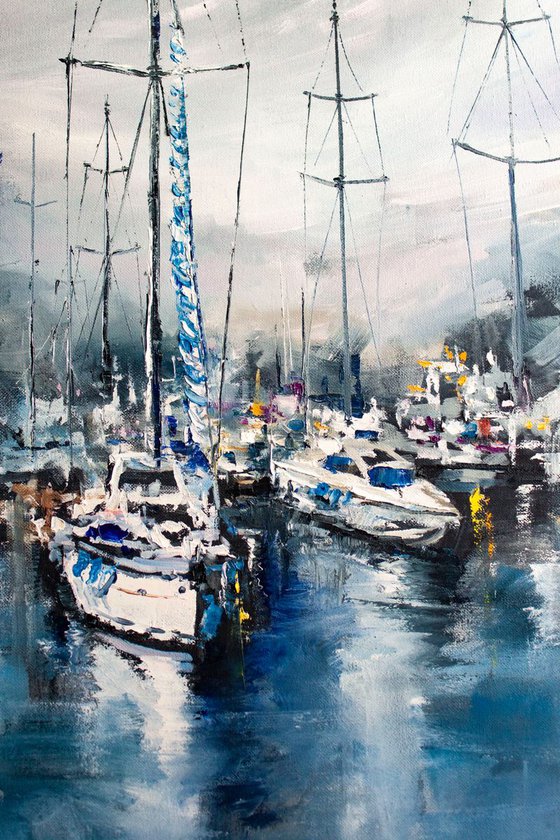 "Quiet harbor " yachts at sea, landscape