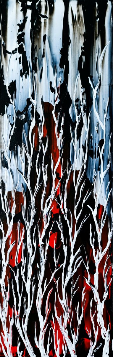 Impressionistic Landscape Acrylic Painting By Daniel Urbani?k, 8 X 24, Birches In Storm 2, Original Artwork