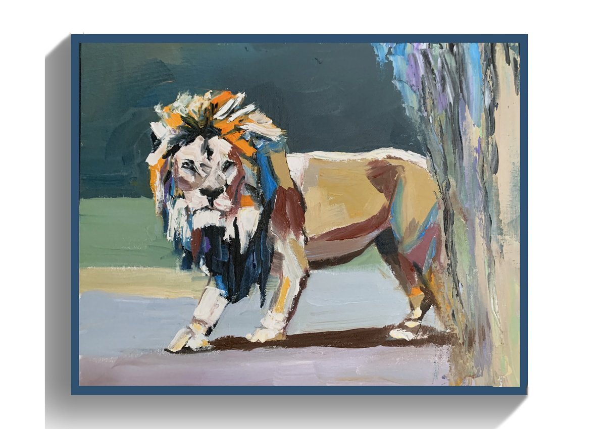 Impressionistic Animal Oil Painting By Vita Schagen, 12 X 9", Lion., Original Artwork