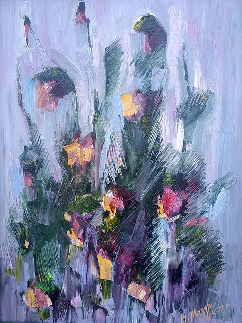 Flowers on purple background by Volodymyr Mazur