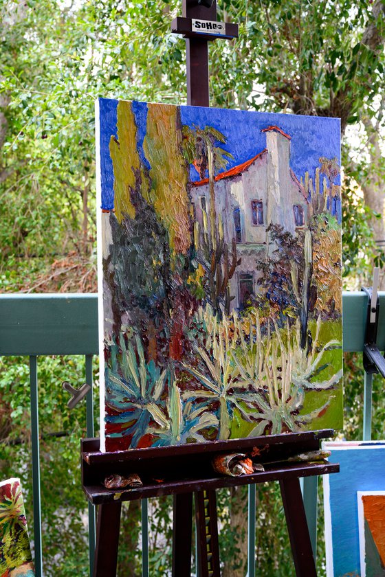 Landscape with Agaves and HIspanic House in Los Angeles