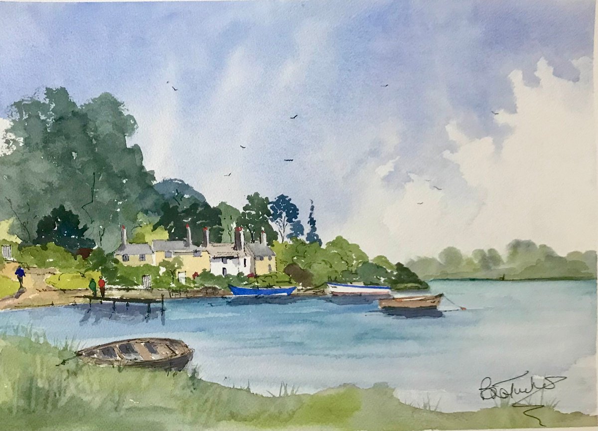Impressionistic Landscape Watercolour By Brian Tucker, 13 X 9, St Clements In Cornwall, Original Artwork