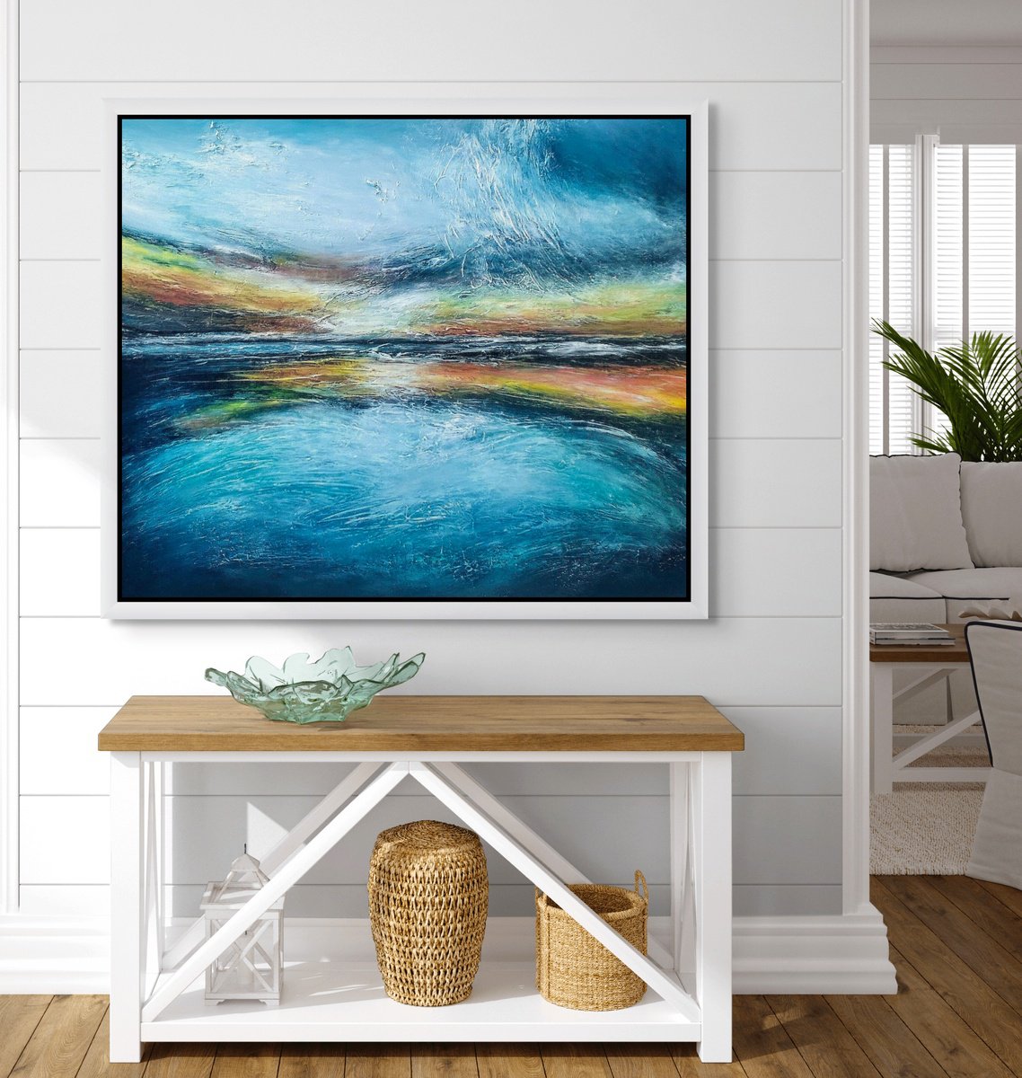Abstract Landscape Painting By Alexandra Petropoulou, 47 X 39, Sunset In Greece, Original Artwork