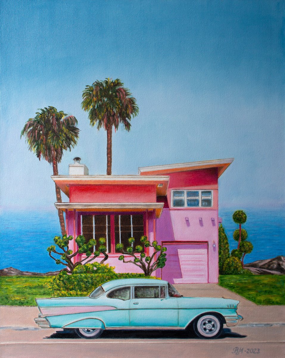 PINK AND TURQUISE by Vera Melnyk (Vintage California Vibes: Pink House, Turquoise Buick, P... by Vera Melnyk